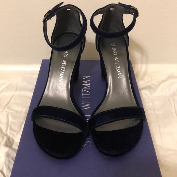 STUART WEITZMAN Womens Navy Ankle Strap Padded Nearlynude Round Toe Block Heel Buckle Leather Dress Sandals Shoes M main image 1